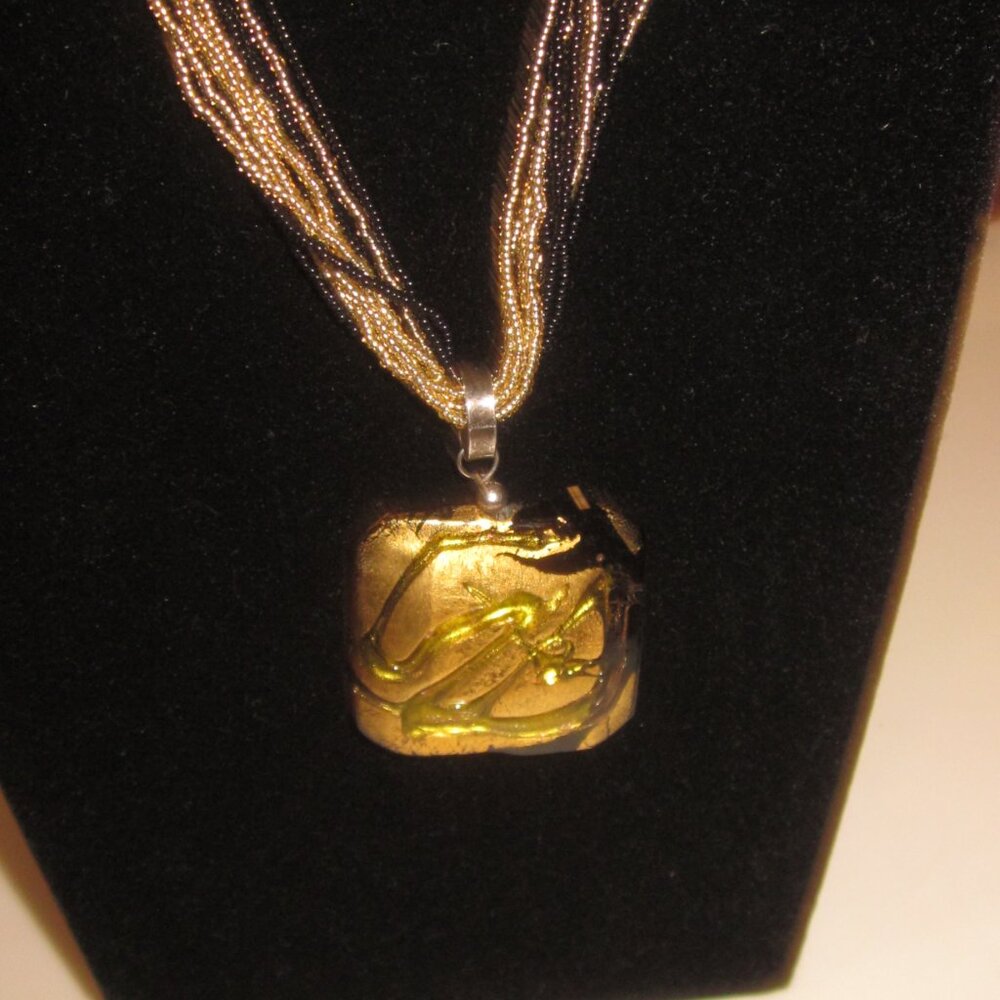 Black & Gold Art Glass Pendant Necklace - Picture 2 of 5